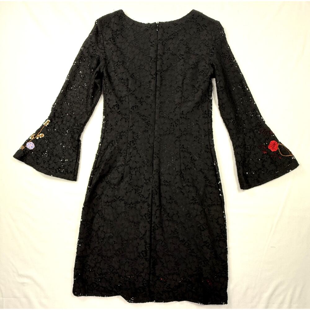 Desigual Vermond dress black lace floral embroidery bell sleeves Sz 36 - Picture 8 of 12